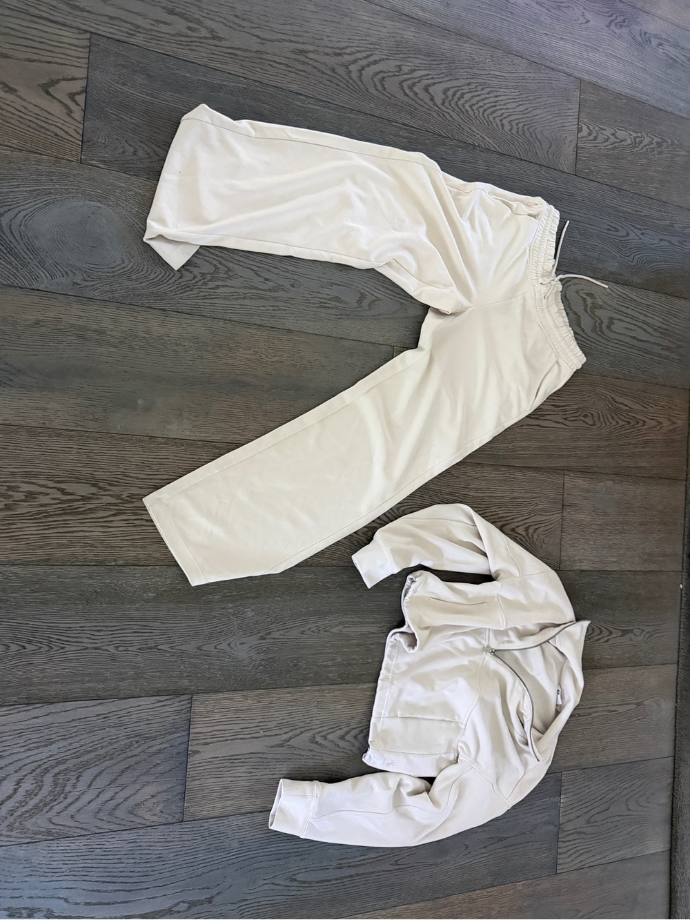 Athleta Cream Track Pants and Zip Hoodie Set